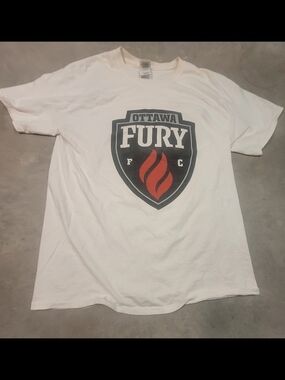 Gildan White Ottawa Fury Shield Tee with Red Flame